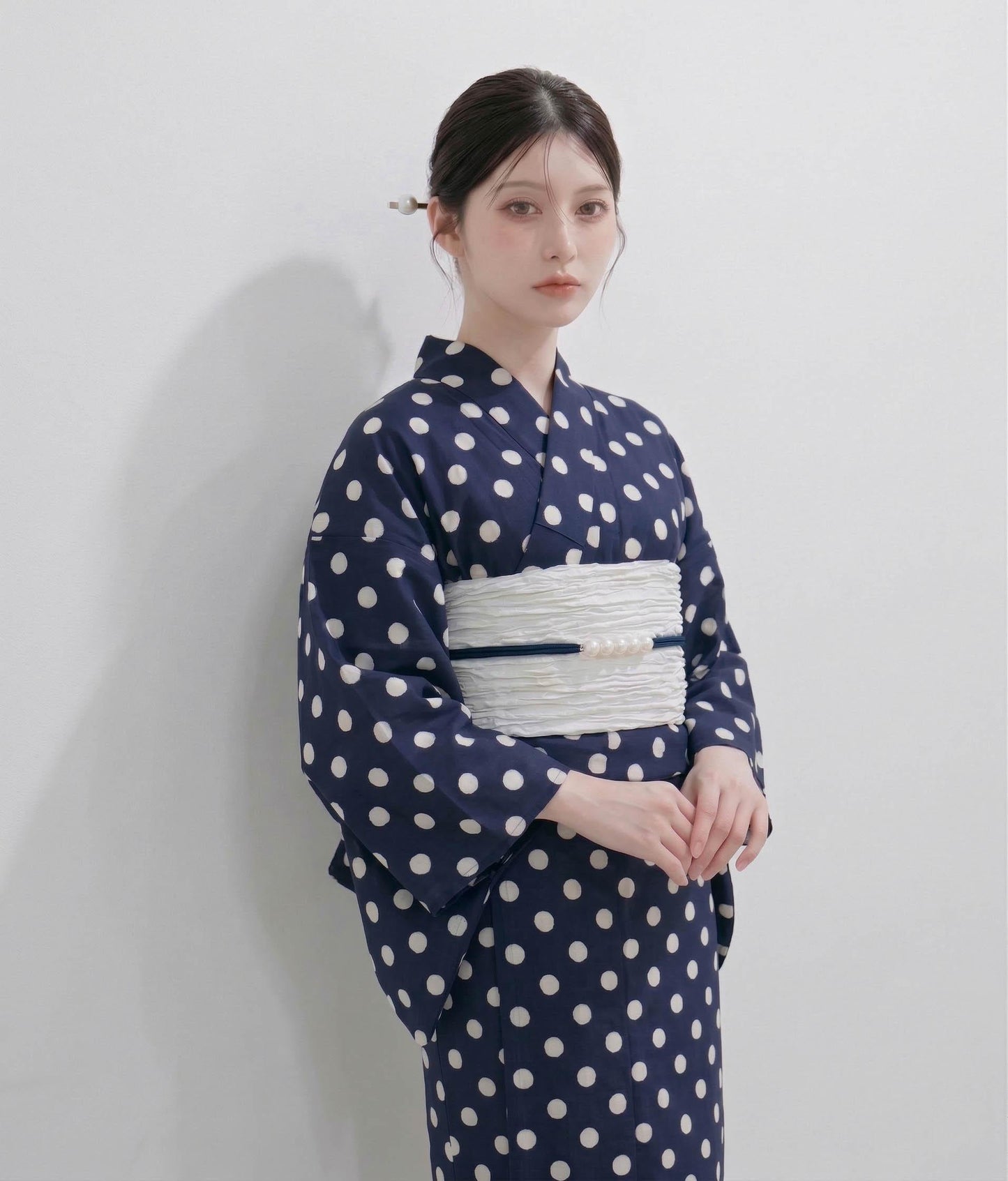 Japanese Podka Dot Yukata Set with Easy Wearing Obi, Obijime & Geta Sandals