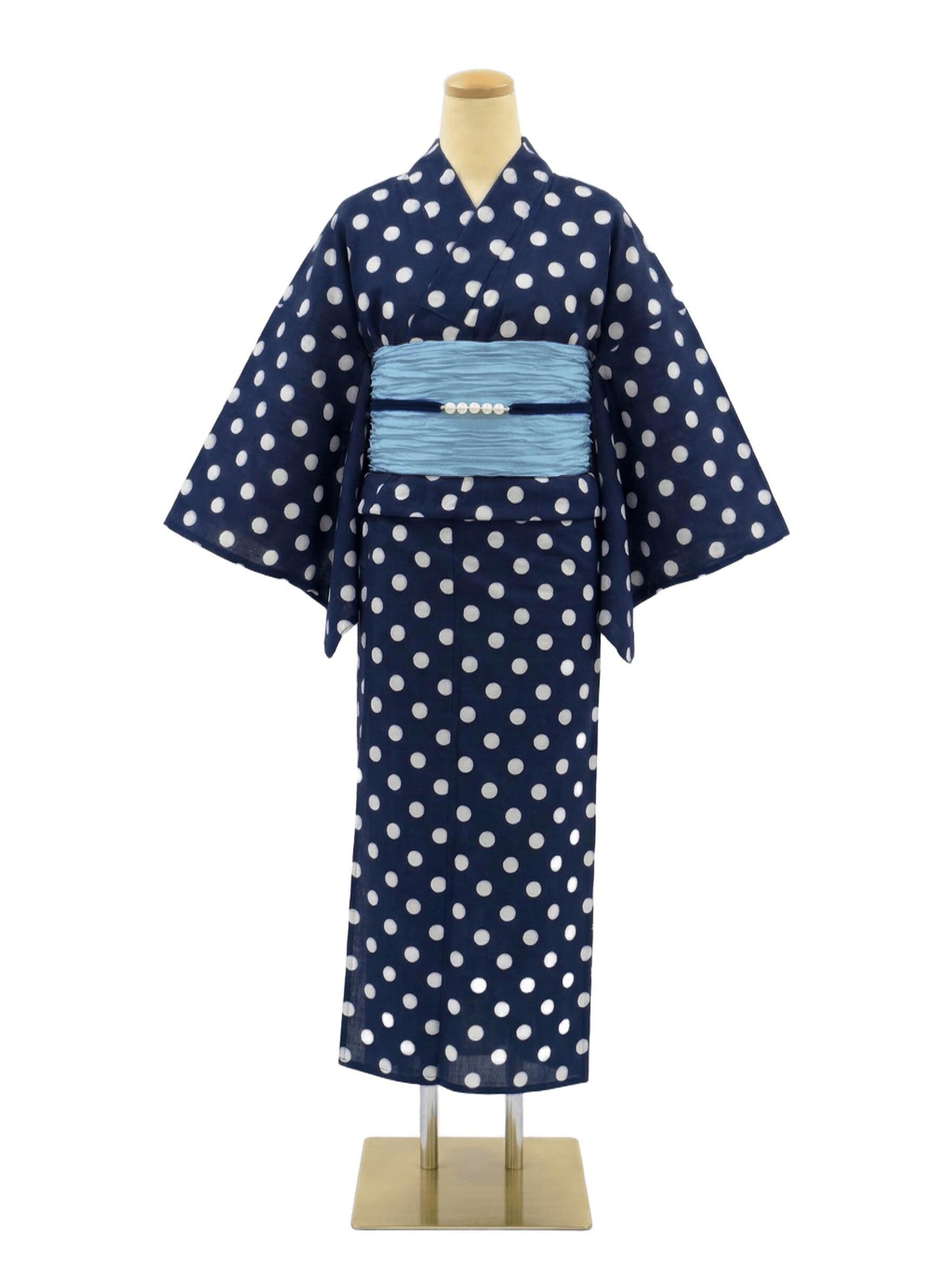 Japanese Podka Dot Yukata Set with Easy Wearing Obi, Obijime & Geta Sandals