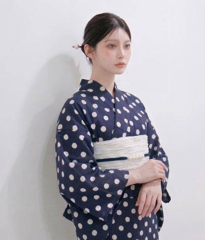 Japanese Podka Dot Yukata Set with Easy Wearing Obi, Obijime & Geta Sandals