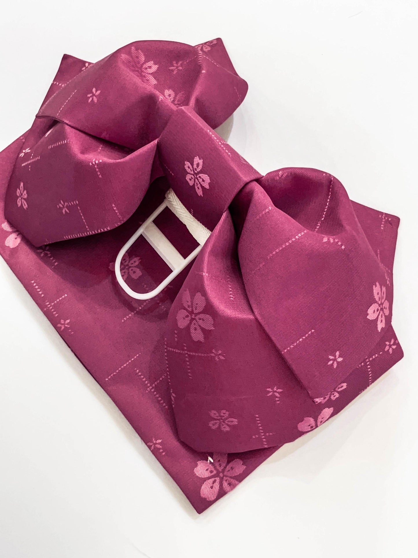 Pre-Tied Obi Belt Gift Set, Magenta Floral Pattern Butterfly Knot Obi, Objime & Obita Board