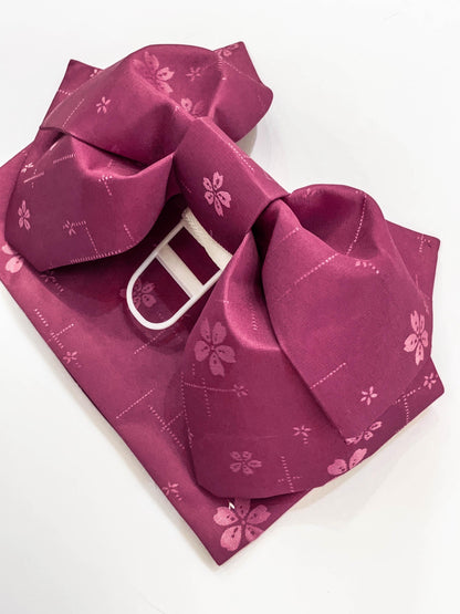Pre-Tied Obi Belt Gift Set, Magenta Floral Pattern Butterfly Knot Obi, Objime & Obita Board