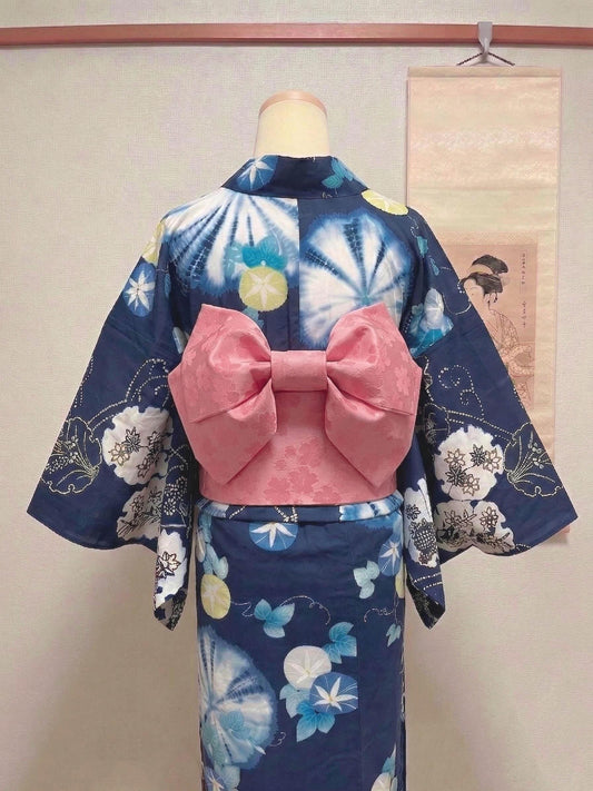 Pre-Tied Obi Belt Gift Set, Pink Sakura Floral Pattern Butterfly Knot Obi, Objime & Obita Board