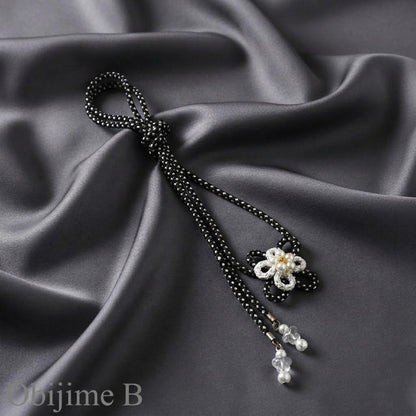 White Pre-Tied Obi 3PCS Gift Set,  Easy Wear Butterfly Knot Obi, Obijime & Obita Board