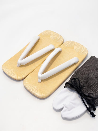 Men's White Straps Setta, Kimono Sandals, EU 39-49, with Tabi Socks and Kinchaku Bag, Men's Kimono Accessory Gift Set