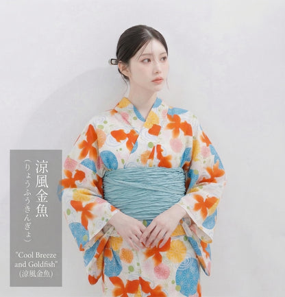 Japanese Goldfish Yukata Set with Heko Obi (Optional), Women Yukata Kimono, Custom Fit Available