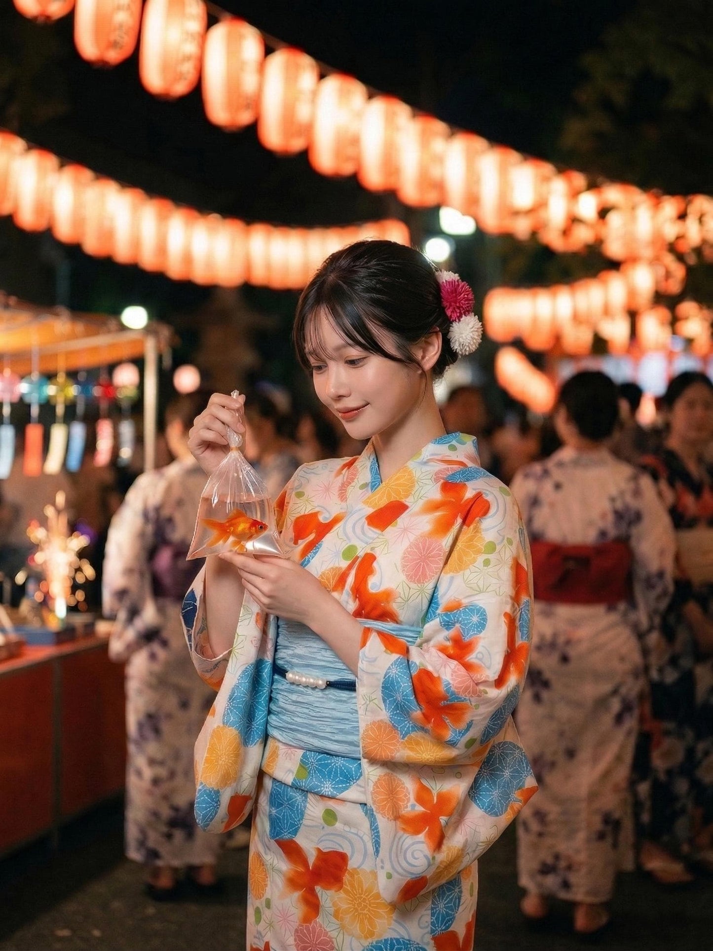 Japanese Goldfish Yukata Set with Heko Obi (Optional), Women Yukata Kimono, Custom Fit Available