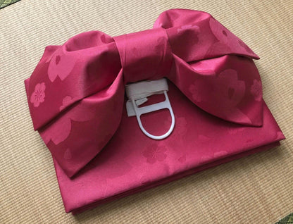 Pre-Tied Obi Belt Gift Set, Magenta Floral Pattern Butterfly Knot Obi, Objime & Obita Board