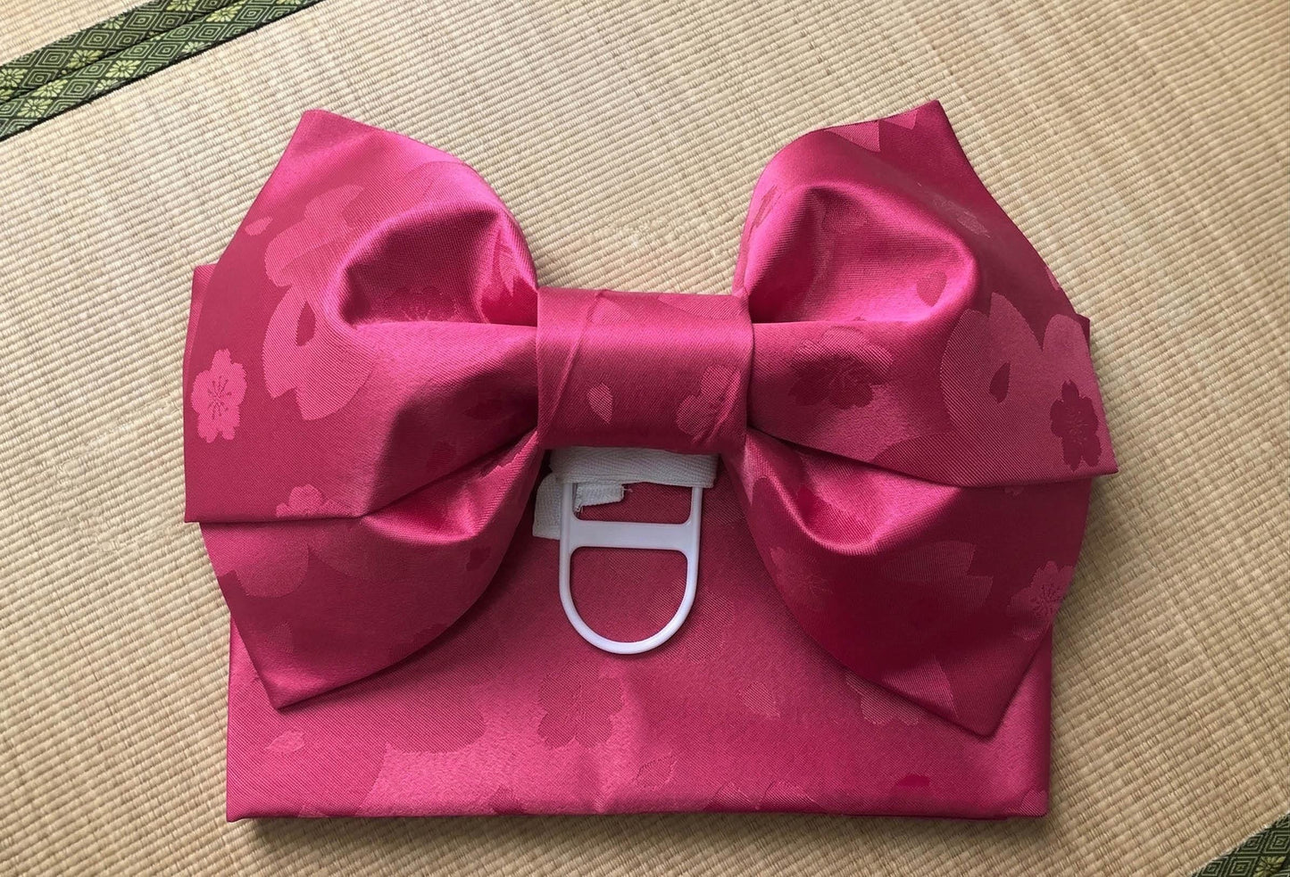 Pre-Tied Obi Belt Gift Set, Magenta Floral Pattern Butterfly Knot Obi, Objime & Obita Board
