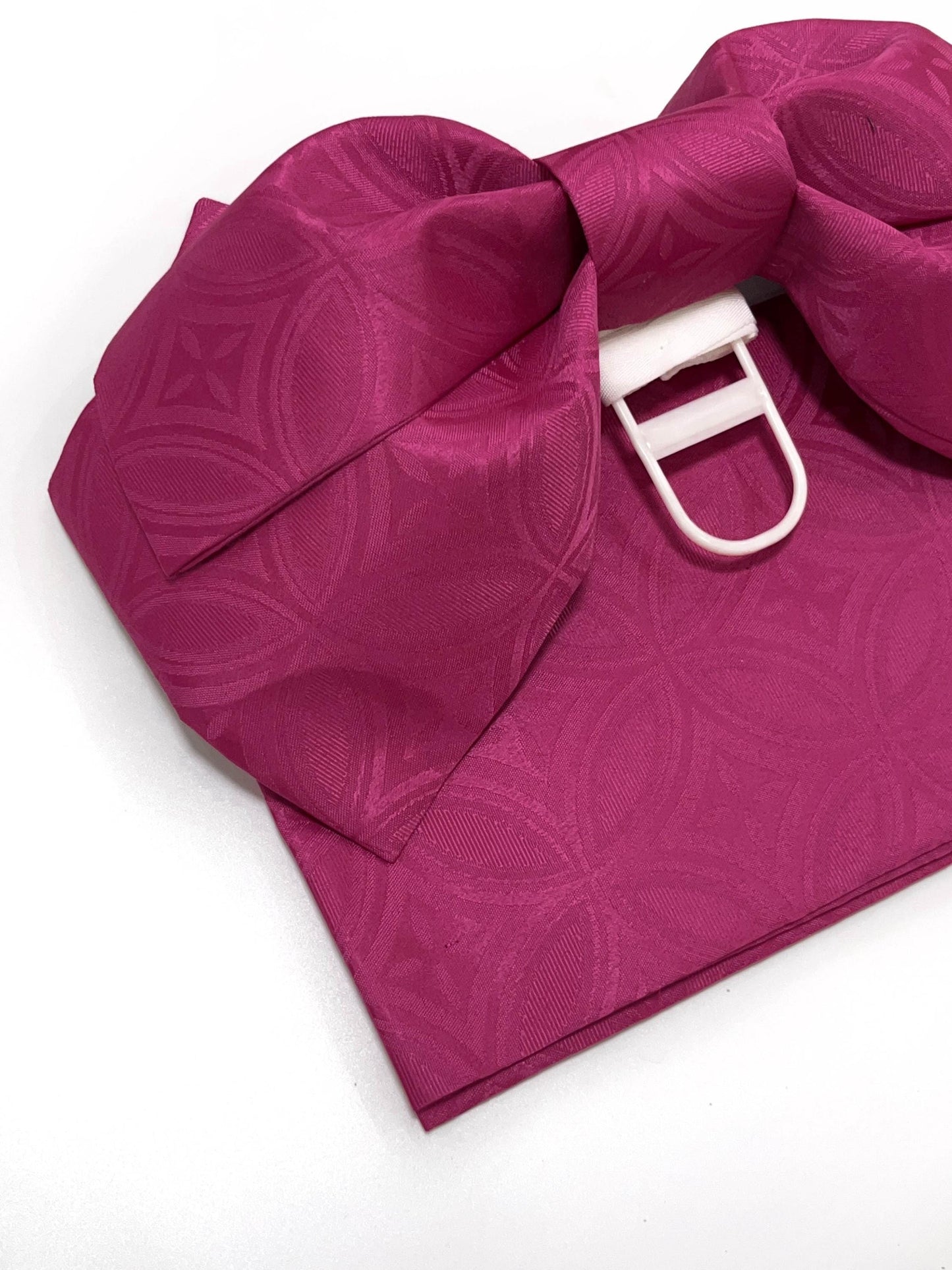 Japanese Pre-Tied Obi Belt Gift Set, Magenta Butterfly Knot Obi with Shibo Pattern, Objime & Obita Board, Easy to Wear