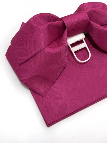 Japanese Pre-Tied Obi Belt Gift Set, Magenta Butterfly Knot Obi with Shibo Pattern, Objime & Obita Board, Easy to Wear