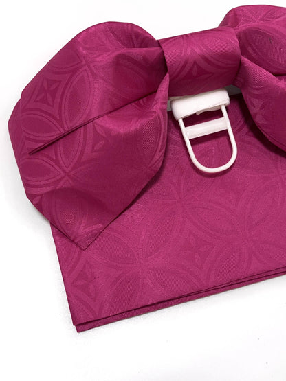 Japanese Pre-Tied Obi Belt Gift Set, Magenta Butterfly Knot Obi with Shibo Pattern, Objime & Obita Board, Easy to Wear