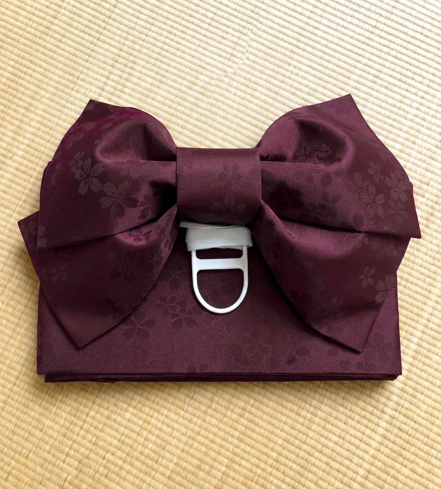 Pre-Tied Obi Belt Gift Set, Smoky Rosewood (Complex Plum-Brown) Floral Pattern Butterfly Knot Obi, Objime & Obita Board