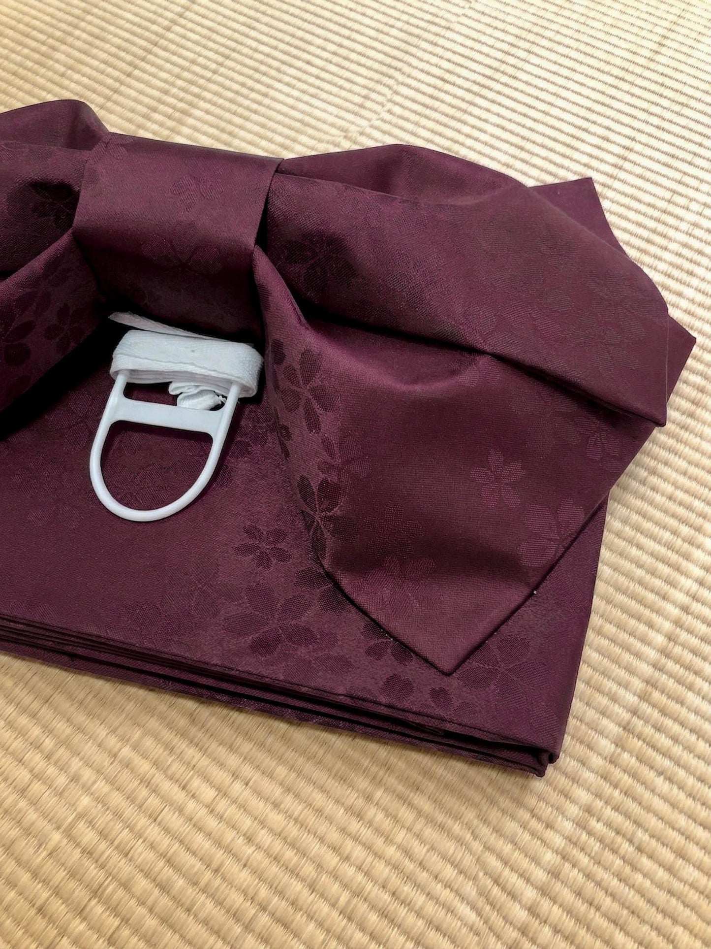 Pre-Tied Obi Belt Gift Set, Smoky Rosewood (Complex Plum-Brown) Floral Pattern Butterfly Knot Obi, Objime & Obita Board