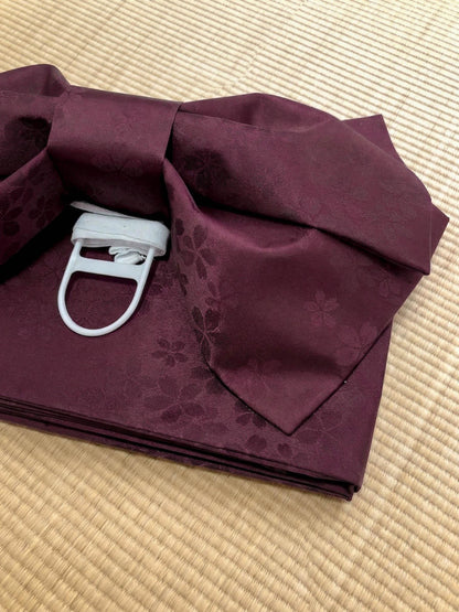 Pre-Tied Obi Belt Gift Set, Smoky Rosewood (Complex Plum-Brown) Floral Pattern Butterfly Knot Obi, Objime & Obita Board