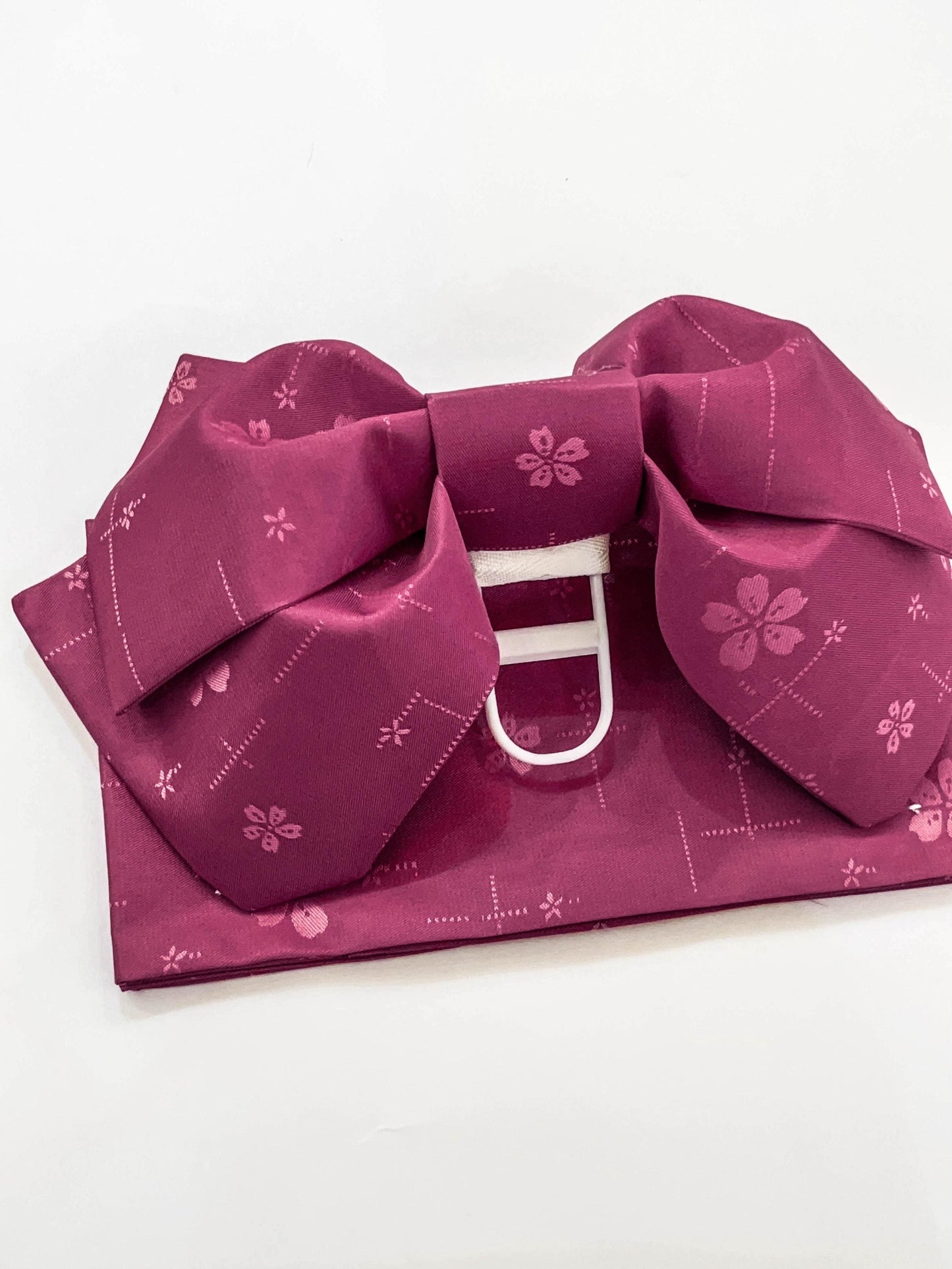 Pre-Tied Obi Belt Gift Set, Magenta Floral Pattern Butterfly Knot Obi, Objime & Obita Board