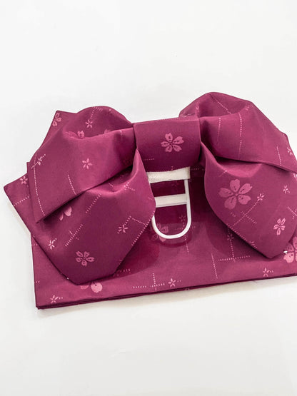 Pre-Tied Obi Belt Gift Set, Magenta Floral Pattern Butterfly Knot Obi, Objime & Obita Board
