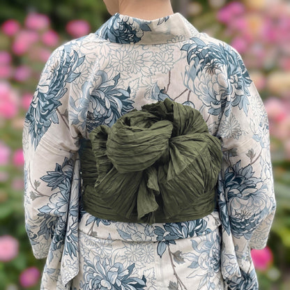 Green Hues/Navy Blue Heko Obi, Obijime, Obita: Women's Yukata Obi Belt Gift Set