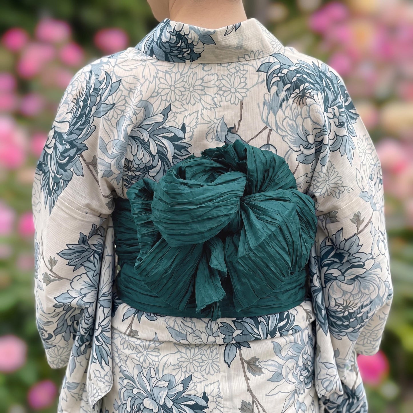 Green Hues/Navy Blue Heko Obi, Obijime, Obita: Women's Yukata Obi Belt Gift Set