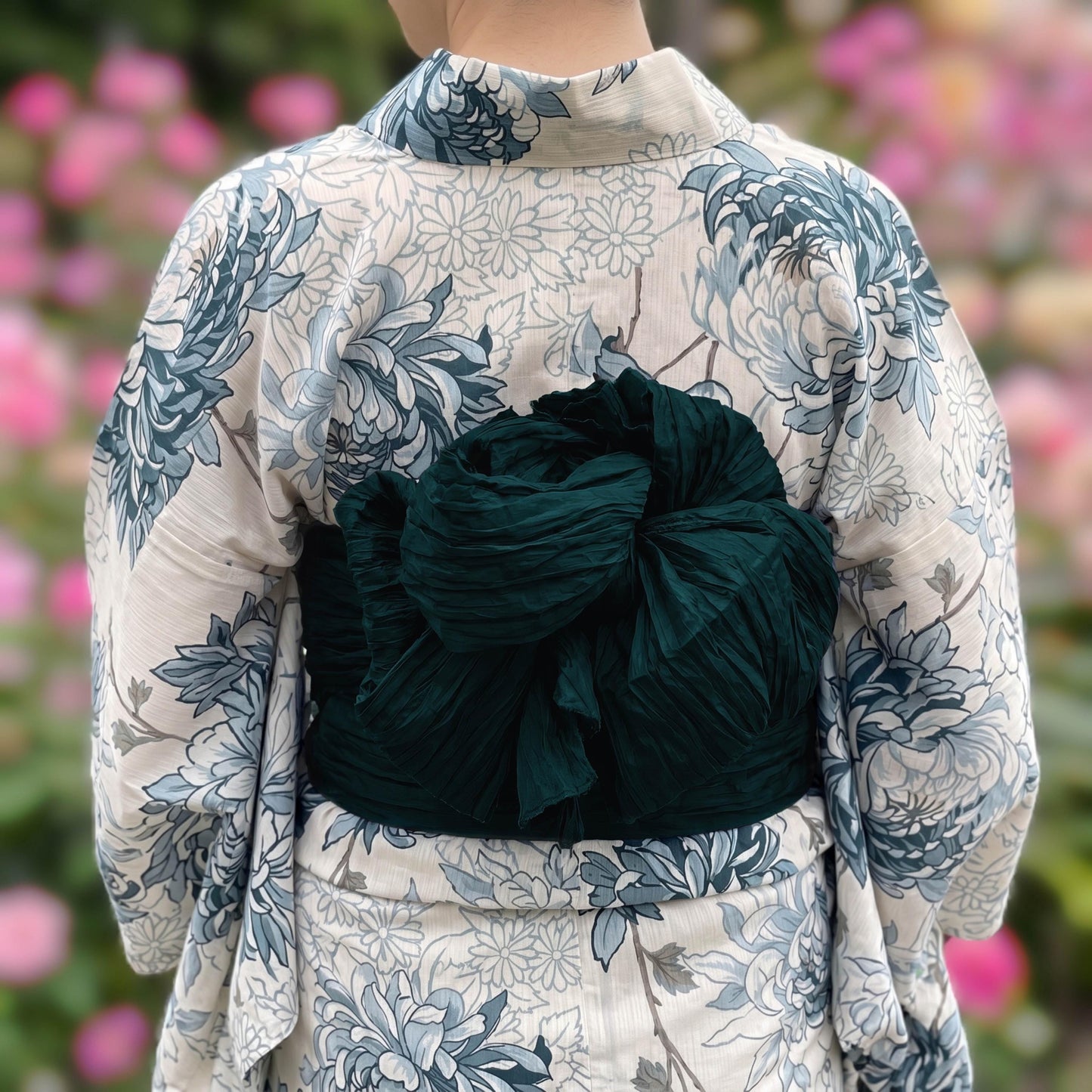 Green Hues/Navy Blue Heko Obi, Obijime, Obita: Women's Yukata Obi Belt Gift Set