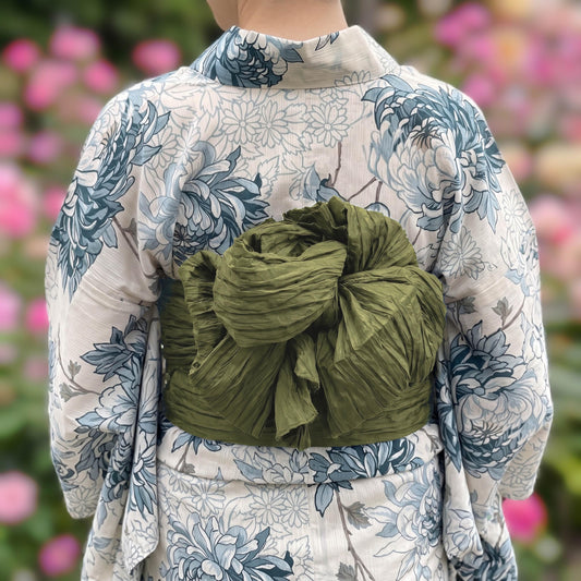 Green Hues/Navy Blue Heko Obi, Obijime, Obita: Women's Yukata Obi Belt Gift Set