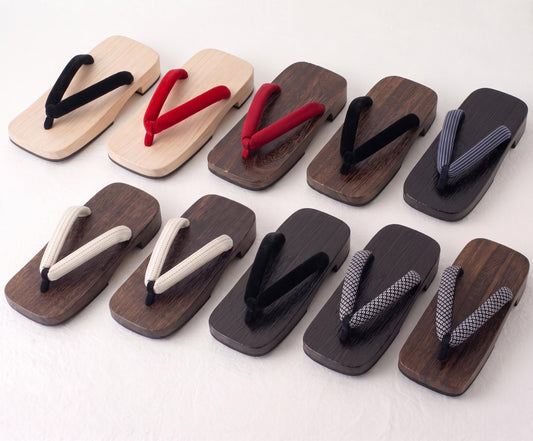 Japanese Men's Flat Geta Wooden Sandals, Large Size Available, Uchiwa Fan, Kinchaku Bag, Men's Yukata Accessory Gift Set