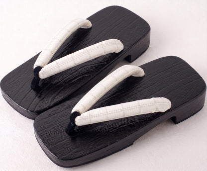 Japanese Men's Flat Geta Wooden Sandals, Large Size Available, Uchiwa Fan, Kinchaku Bag, Men's Yukata Accessory Gift Set