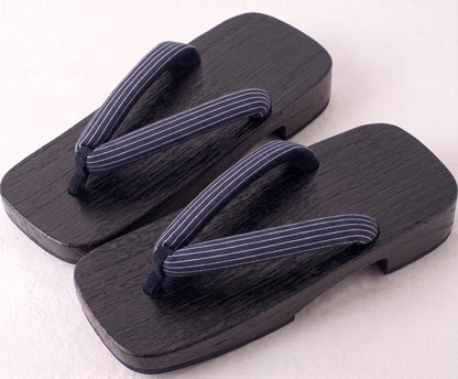 Japanese Men's Flat Geta Wooden Sandals, Large Size Available, Uchiwa Fan, Kinchaku Bag, Men's Yukata Accessory Gift Set