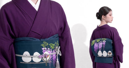 Noble Purple Washable Iromuji Kimono Set with Pre-Tied Obi
