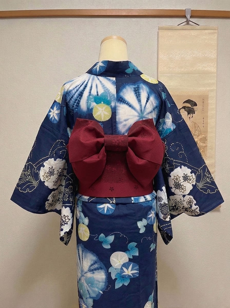 Floral Pre-Tied Obi Belt 3PCS Gift Set: Butterfly Knot Obi, Obijime & Obita
