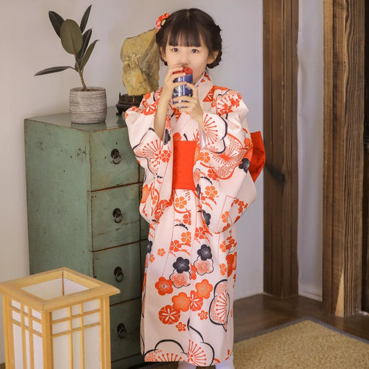 Children red plum blossom easy wear kimono, CK002