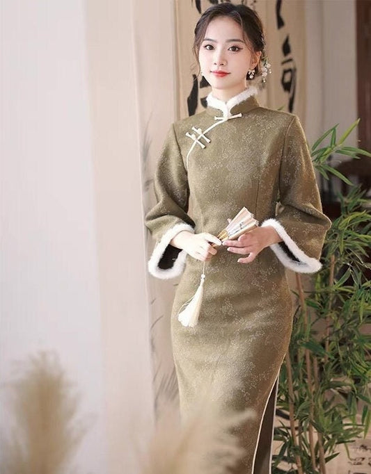 Autumn/Winter Qipao with Velvet- 3 color