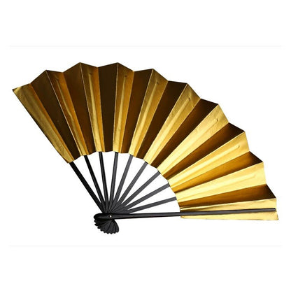 Gold Japanese Folding Hand Fan with Folding Stand