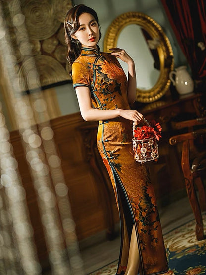 M to 4XL Beautiful Ochre Yellow qipao, Modern Qipao, Traditional Chinese Qipao dress, Chinese New Year Cheongsam, Tea ceremony dress